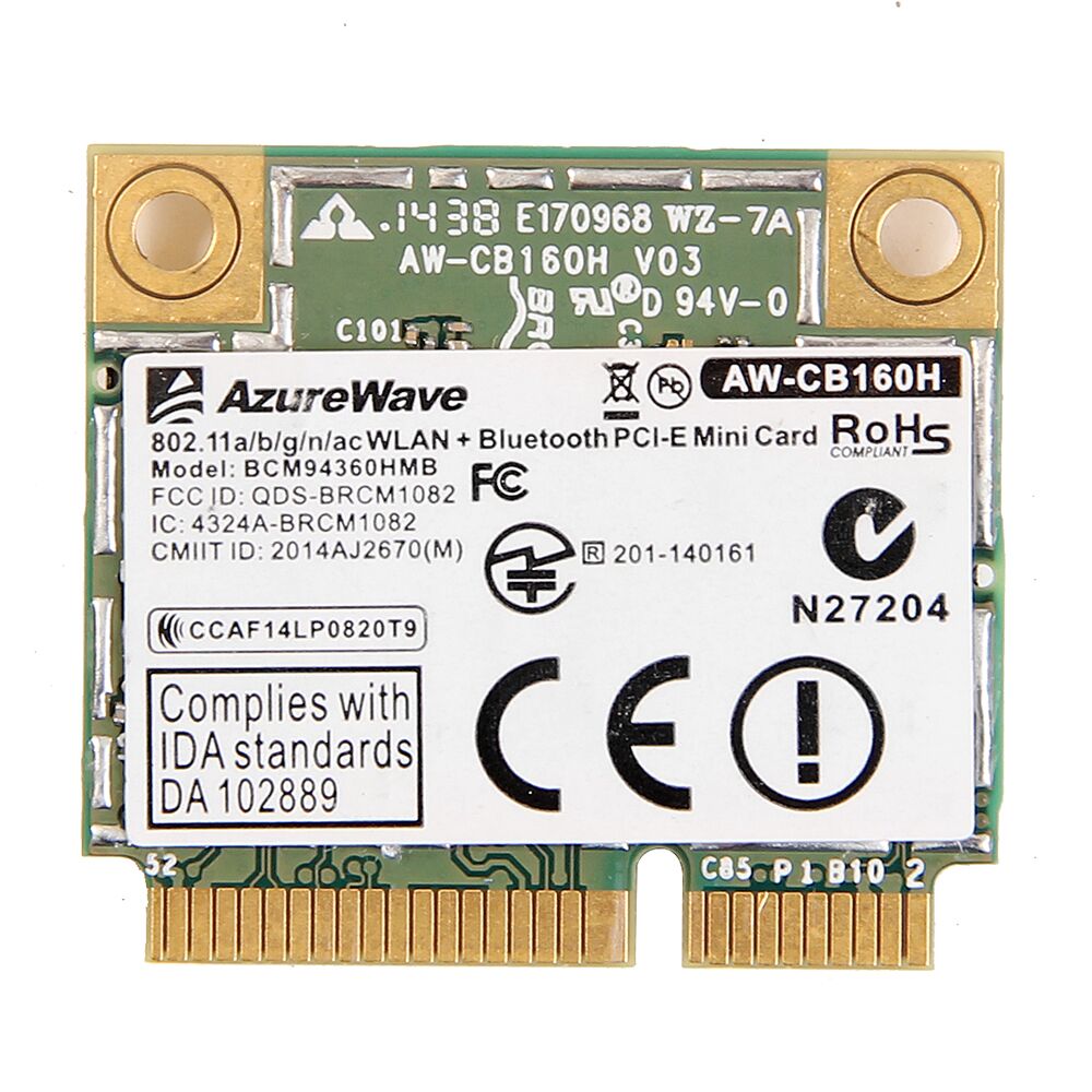 Plugadget AzureWave AW-CB160H Broadcom BCM94360HMB 802.11AC 1300Mbps Wireless WIFI WLAN Bluetooth 4.0 Mini PCI-E Card + 20cm MHF4 Antennas